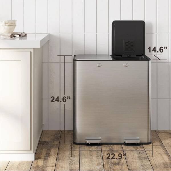Garvee Large Dual Trash Can 2 x 8 gal. 60 Liters Stainless Steel