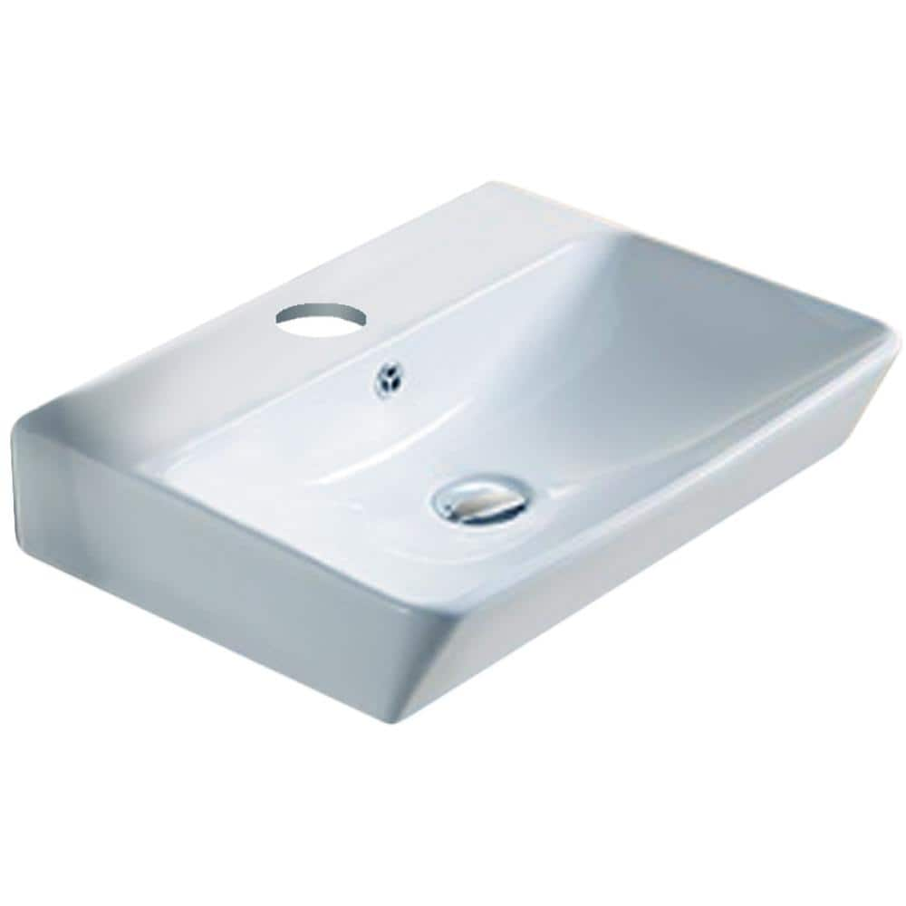 23 81 In X 13 97 In Rectangle Ceramic Bathroom Vessel Sink In White   White Enamel Glaze Vessel Sinks 16gs 36077 64 1000 