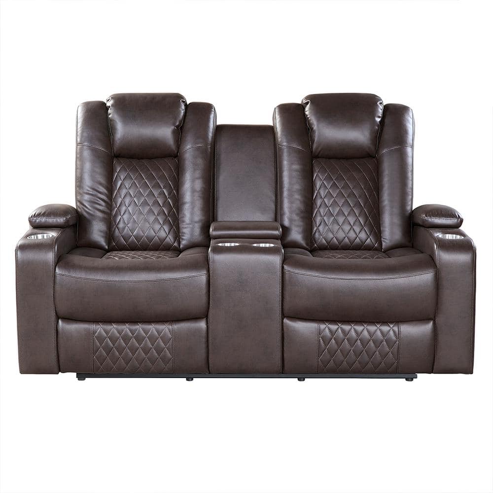 Lazzara Briscoe 71 in. W Dark Brown Faux Leather Power Lazzara Briscoe 71 in. W Dark Brown Faux Leather Power