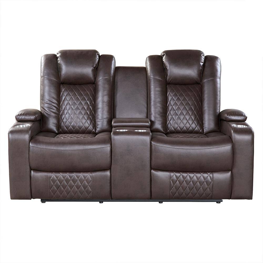 Briscoe 71 in. W Dark Brown Faux Leather Power Double Reclining
