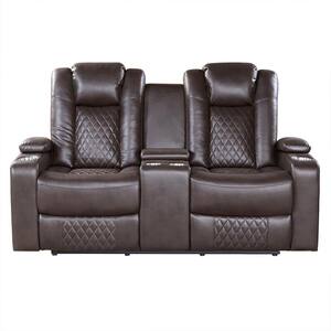 Briscoe 71 in. W Dark Brown Faux Leather Power Double Reclining Loveseat with Center Console, Power Headrests