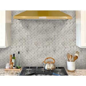 Wooden Beige 11.8 in. x 12 in. Polished and Etched Leaf Marble Mosaic Tile (4.92 sq. ft./Case)