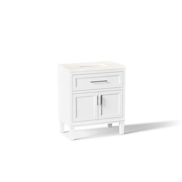 Chesil 30in. Single Sink Freestanding White Bath Vanity with Bianco Bella Quartz Top Assembled