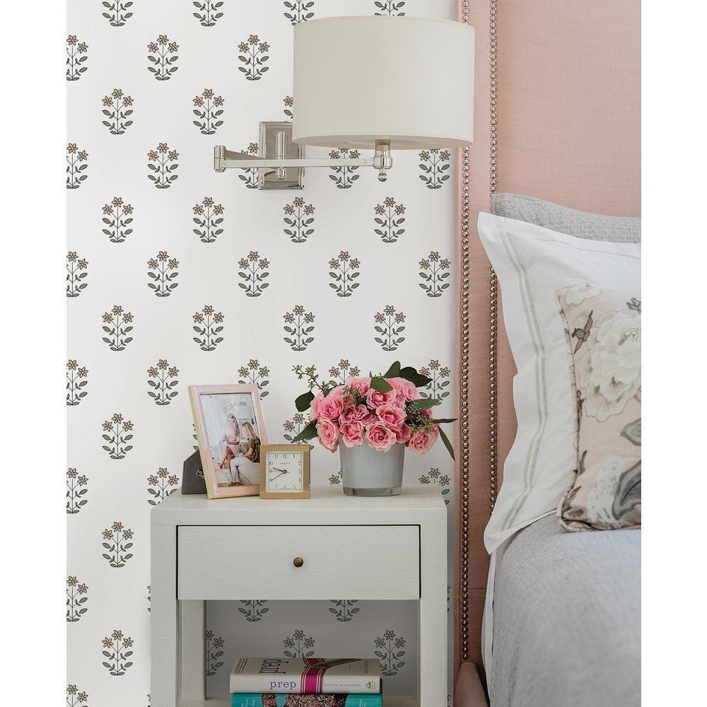 Pink Floral Non-Woven Removable Wallpaper