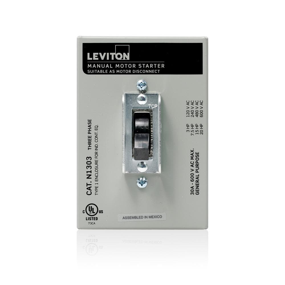 Leviton 30 Amp 600 Volt Industrial Grade 3-Pole Toggle In Type 1 Enclosure  AC Manual Motor Controller - Gray N1303-DS - The Home Depot