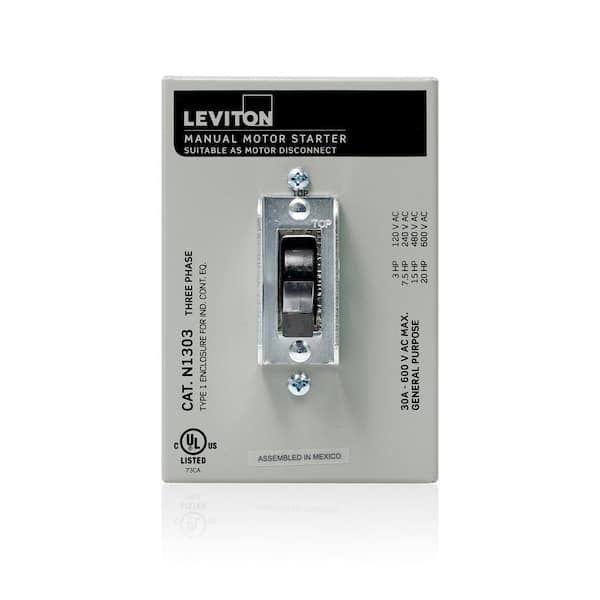 Leviton 30 Amp 600 Volt Industrial Grade 3-Pole Toggle In Type 1 Enclosure AC Manual Motor Controller - Gray