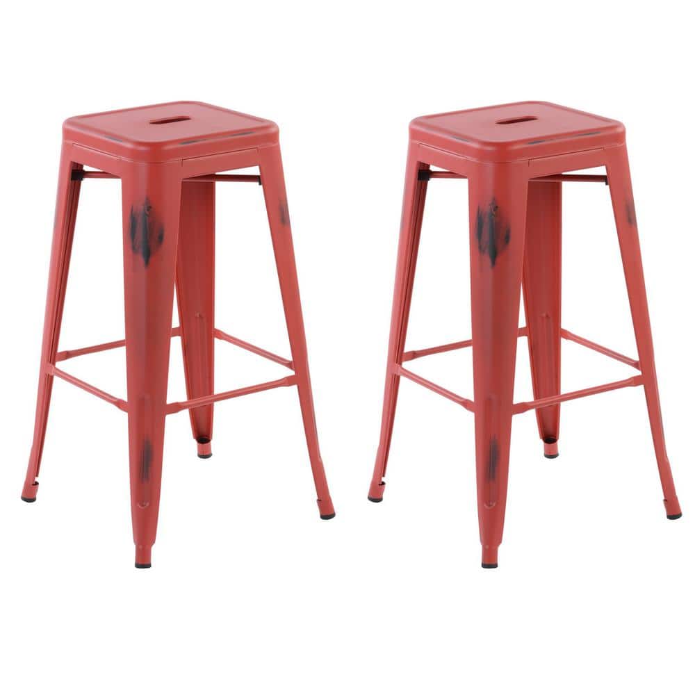 Homy Casa Zolnes 29 in. Kitchen Counter Height Red Metal Stackable Bar