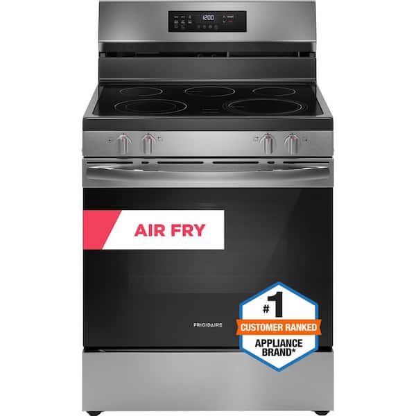 Frigidaire 30 in. 5.3 cu. ft. 5 Burner Element Freestanding Self-Cleaning Electric Range in Stainless Steel with Air Fry