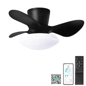 24 in. 3 Black Blades Indoor 6 Gear Speed Matt Black Ceiling Fan with Dimmable LED Light, Remote Control