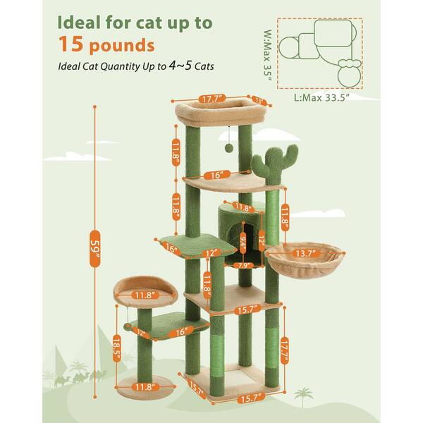 thumbnail image 2 of PETSITE 59 Inch Cattail Cat Tree Tower - Multi-Level Cat Condo With Sisal Scratching Posts & Perches 2 of 11