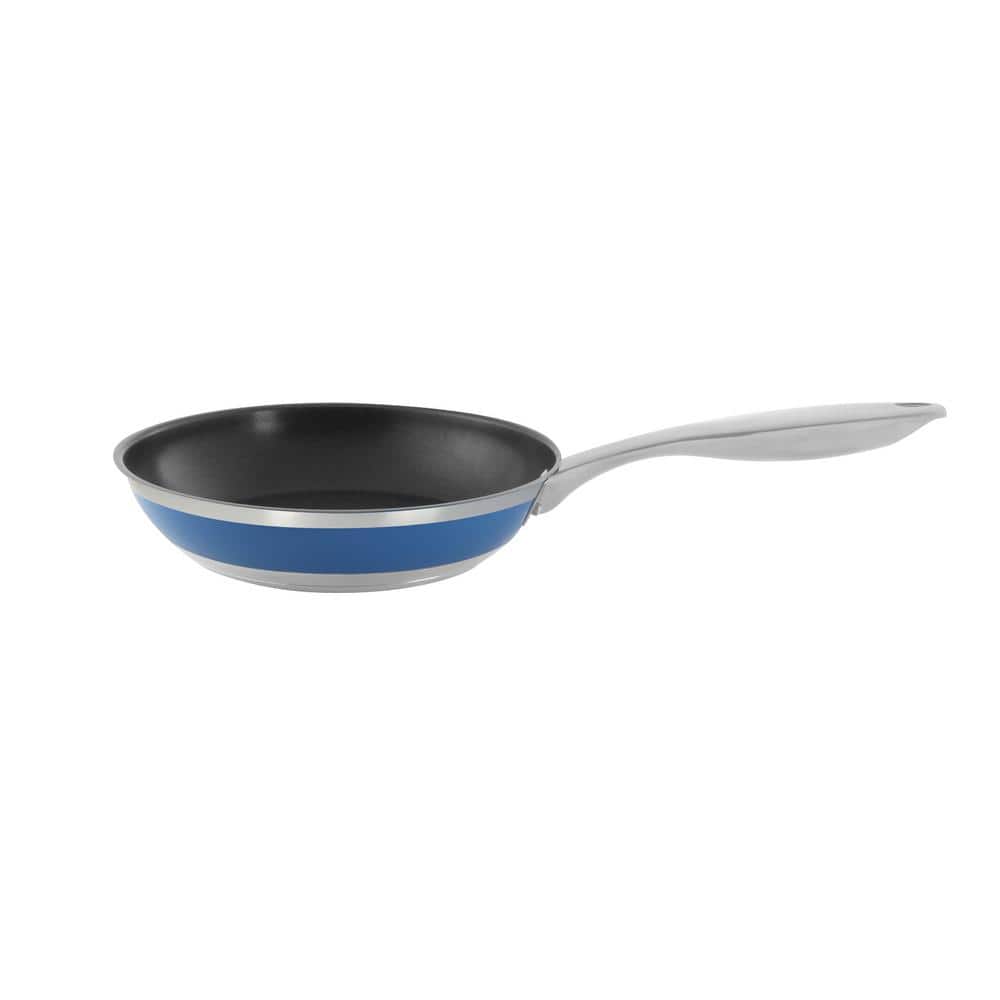 https://images.thdstatic.com/productImages/d038618b-3026-499c-a4f9-87b47a8fd7eb/svn/brushed-stainless-steel-with-blue-cove-band-chantal-skillets-slhx63-20ns-bc-64_1000.jpg