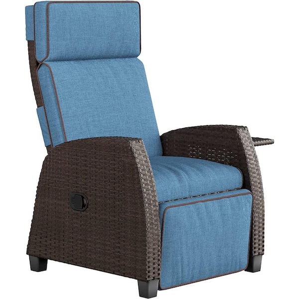 UPLAND Wicker Outdoor Chaise Lounge and Indoor Recliner with Blue Cushion