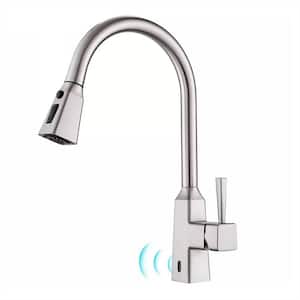 Touchless Pull Down Kitchen Faucet With Sprayer Brushed Nickel Kitchen Sink Faucet 1-Hole Smart Modern 1 Handle Taps
