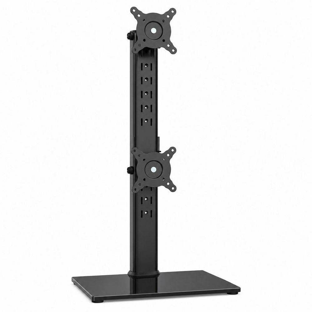 Alloy Steel Dual Monitor Stand with Swivel, Tilt and Height Adjustable, Free-Standing Monitor Riser, Black