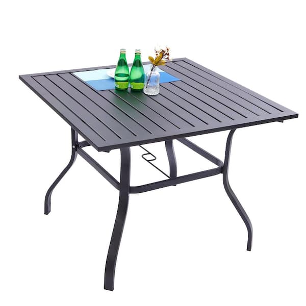 Wildaven 37" X 37" x 29"Square patio metal dining table With 1.57" Diameter Umbrella Hole for 4 people