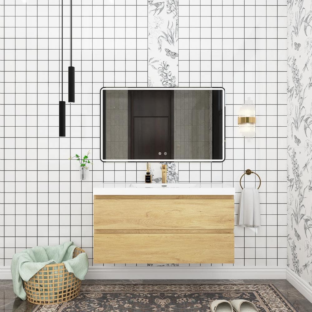 42 in. W x 20 in. D Single Sink Wall-Mounted Bathroom Vanity in Natural Oak