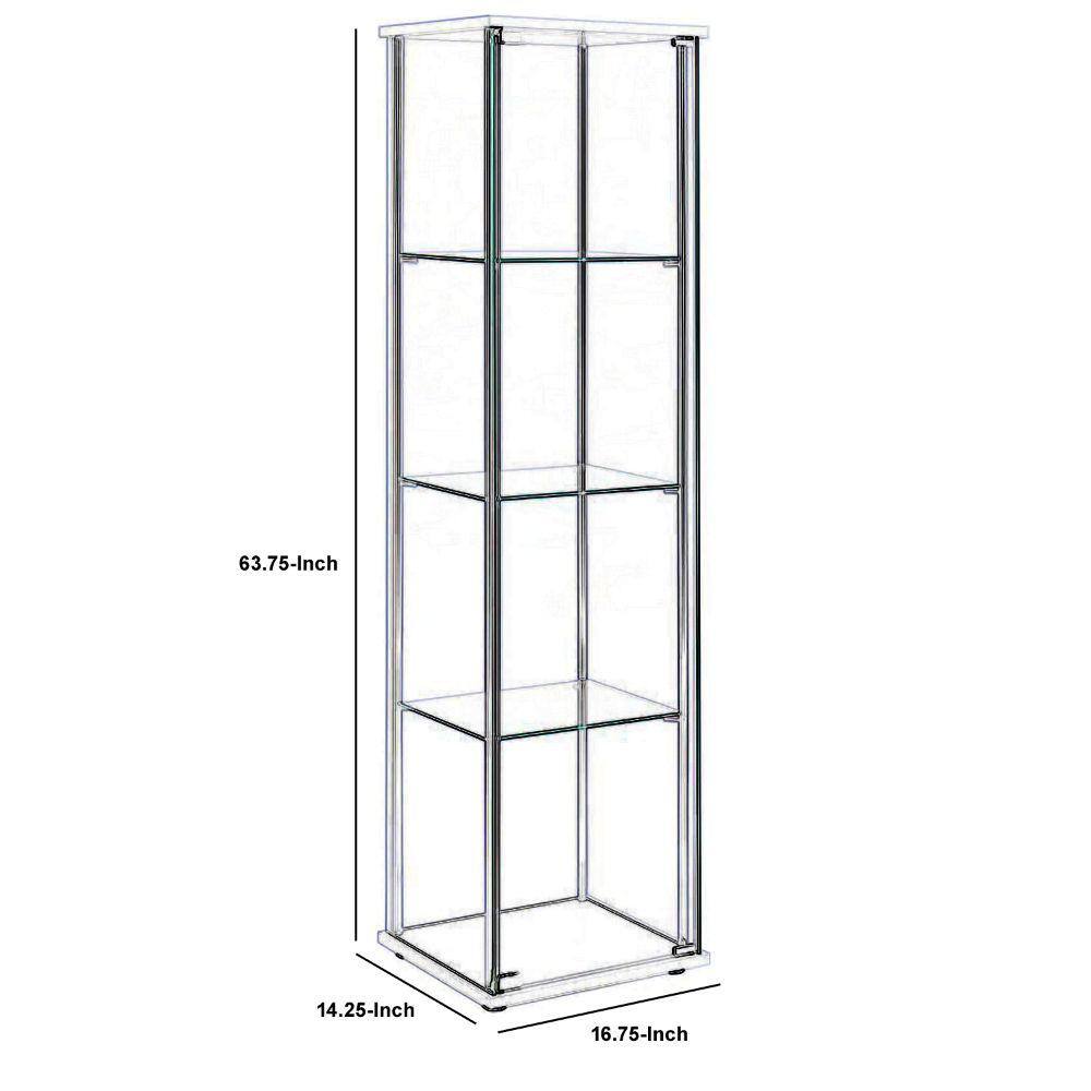 Tall White and Chrome Glass Curio Cabinet with Shelves