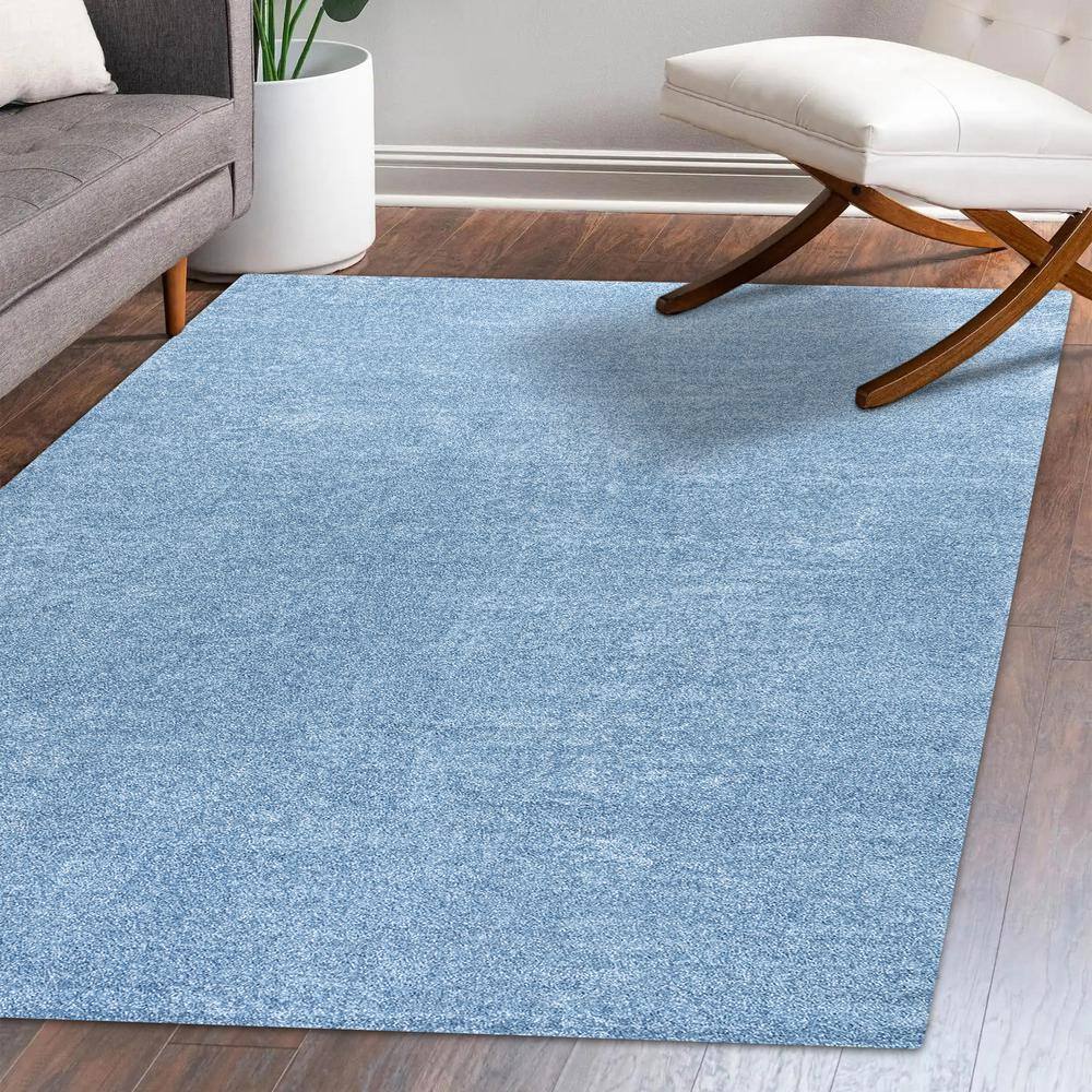 Classic Blue Solid Synthetic 10' x 14' Reversible Area Rug