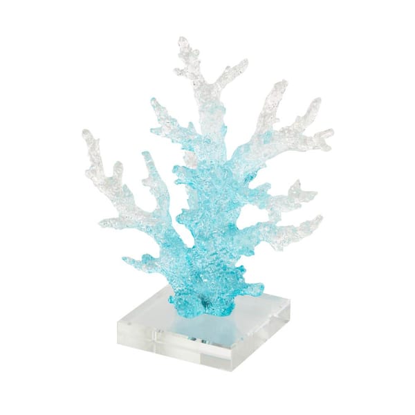 Litton Lane Blue 8 in. x 9 in. Glass Ombre Coral Sculpture with Clear Square Base