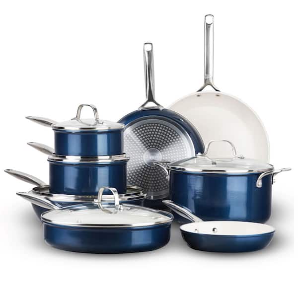 PRO Natural Collection 13-Piece Professional Aluminum Ceramic Nonstick Cookware Set, Navy