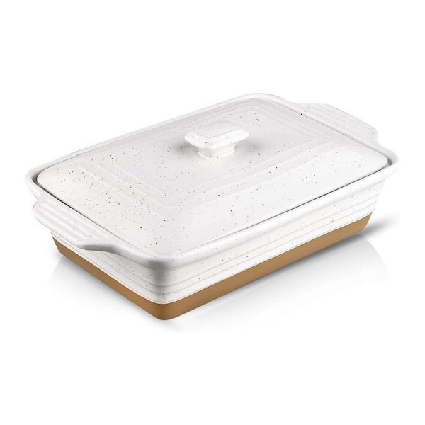 Farmhouse Style 3.5 qt. Rectangular Ceramic Casserole Dish with Lid Oven Safe High Temp Resistant White