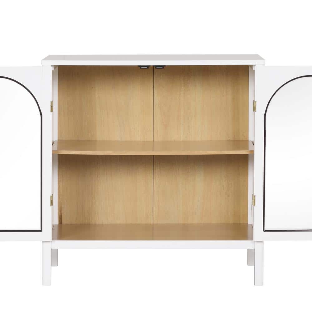 Mason Accent Sideboard Buffet with Glass Doors And Adjustable Shelves, Clear Glass/White/Light Oak, Set of 2
