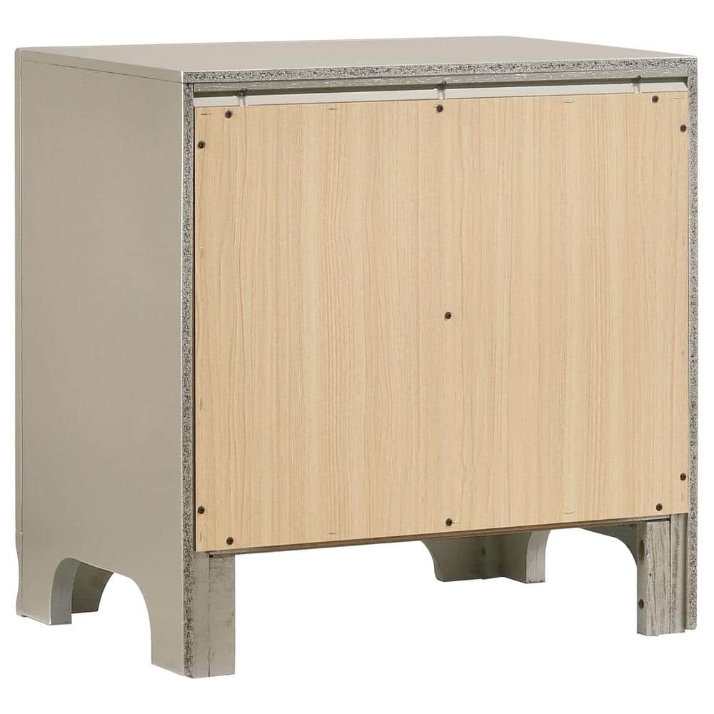 Metallic Sterling 2-Drawer Nightstand with Ring Handles