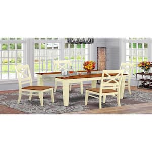 5-Piece Buttermilk and Cherry Finish Solid Wood Top Dining table with 4 Chairs with Lattice Back