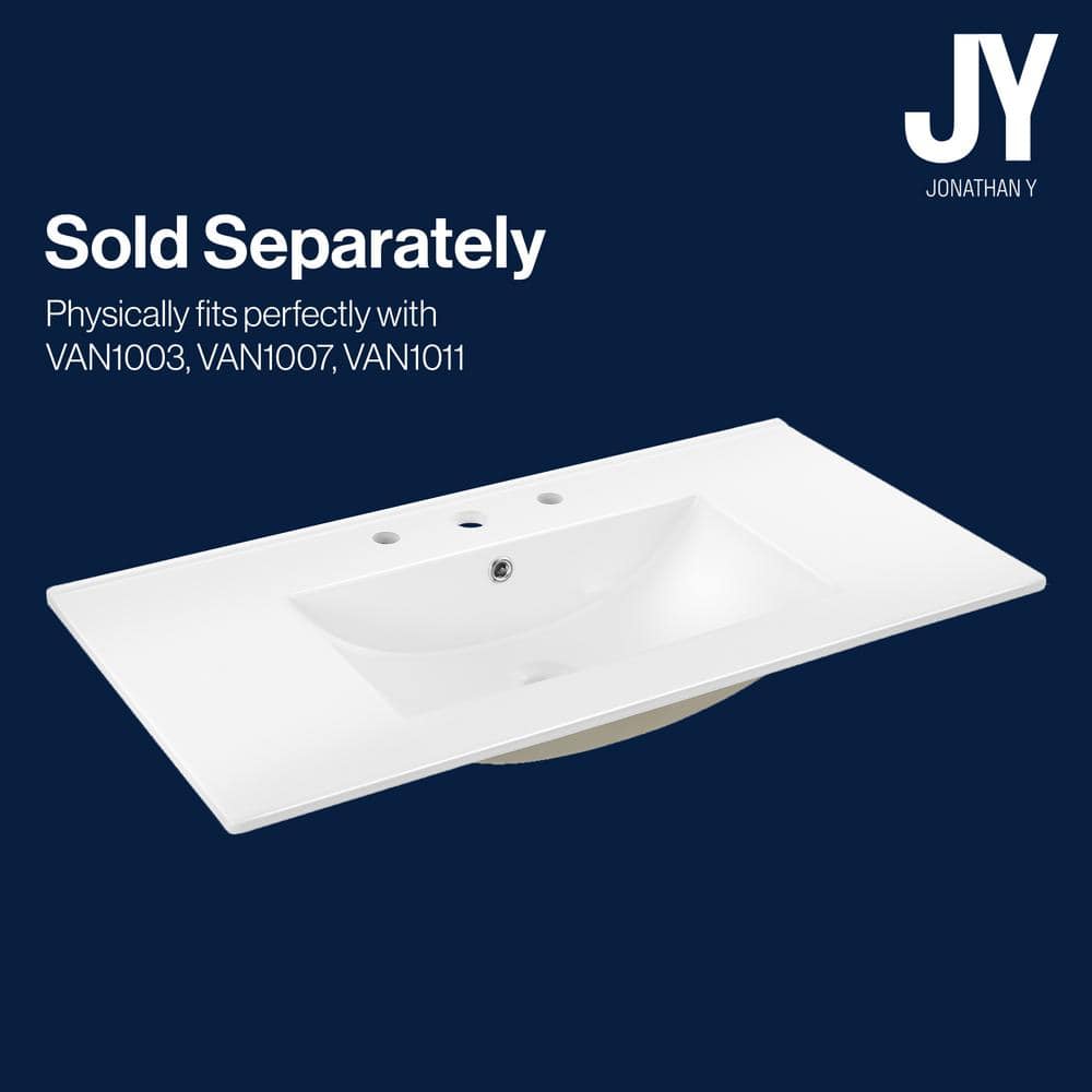 White Rectangular Ceramic Vanity Sink Top with 3 Holes