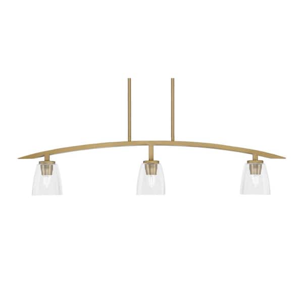 Unbranded Siena 3-Light, Brass, Linear Chandelier, Any room with Clear Bubble Glass Shades