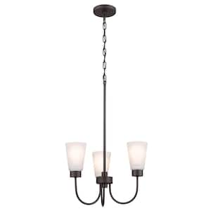 Erma 18 in. 3-Light Olde Bronze Traditional Shaded Circle Dining Room Chandelier with Satin Etched Glass Shades