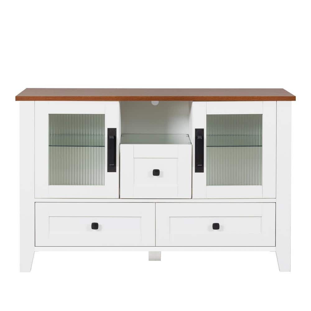 White 31.3 in. H Storage Cabinet, Drawer Dresser Cabinet, Bar Cabinet, Buff