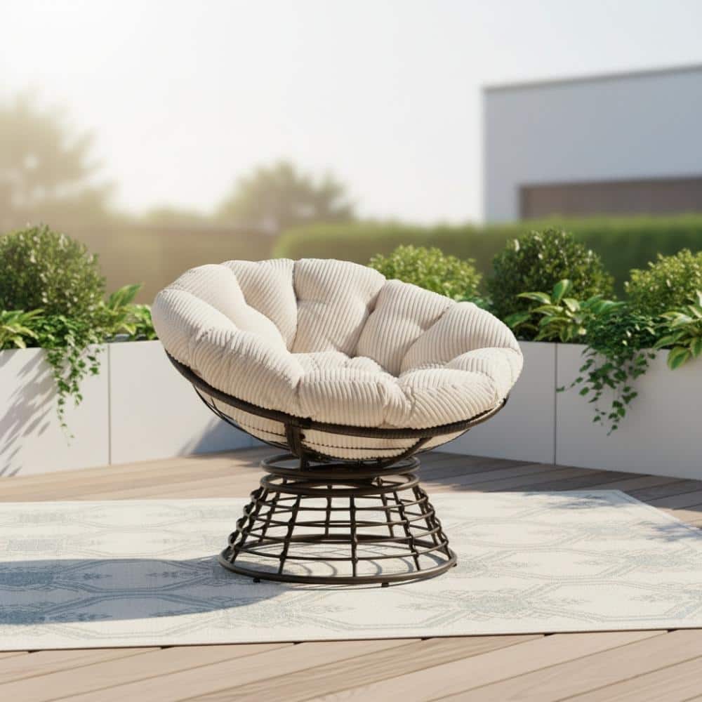 Outdoor Rattan 360° Swivel Chair with Soft White Thick Cushion price history on PriceWatchPro