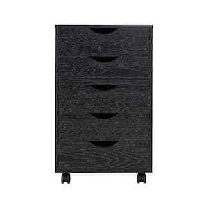 Distressed Black Wood 5-Drawer 15.75 in W Tall Dresser for Bedroom Dresser w/Storage Shelves Vertical File Cabinet