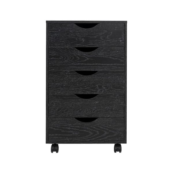 HOMESTOCK 5-Drawer Distressed Black 26 in. H x 16 in. W x 16 in. D Wood Lateral File Cabinet