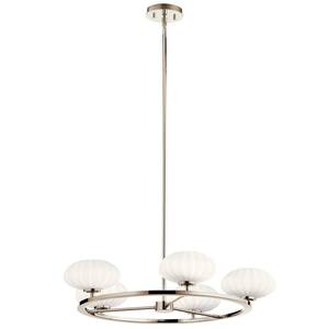 Pim 5-Light Polished Nickel Contemporary Dining Room Circle Chandelier with White Etched Glass Shade