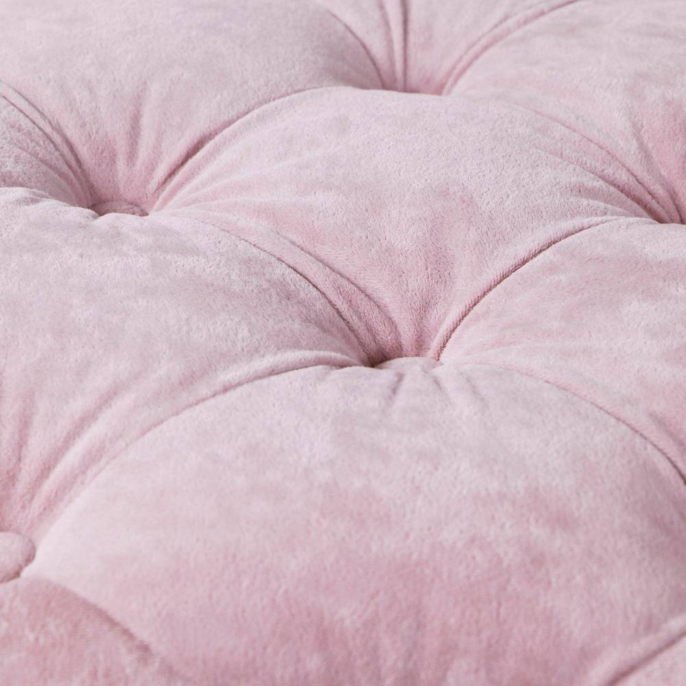 Pink Velvet Tufted Button Round Ottoman Stool