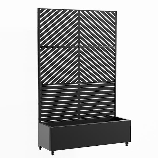 3-Piece 72 in. H x 47 in. W Rectanglar Black Outdoor Metal Privacy Screen Planter Box Wall Decor