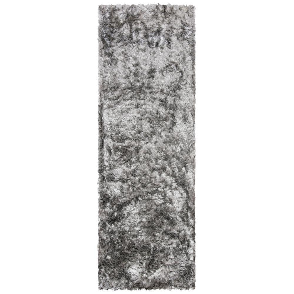Luxurious Silver Hand-Tufted Shag Runner Rug, 2'3" x 10'