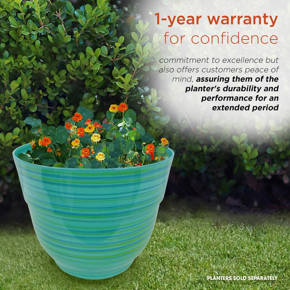 Turquoise and Green Striped Polypropylene Indoor Outdoor Planter, 13"