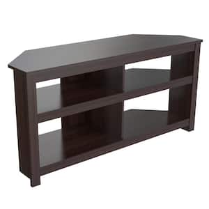 50 in. Espresso Wengue Wood Corner TV Stand Fits TVs Up to 60 in. with Cable Management