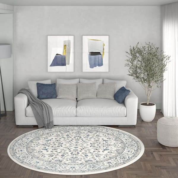 Madison Floral Cream 6 ft. Round Indoor Area Rug