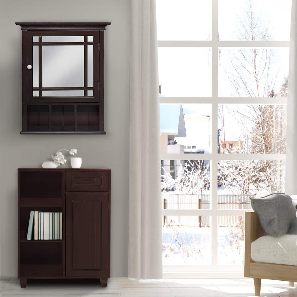 Neal Mission Style Dark Espresso Wood Medicine Cabinet with Mirror