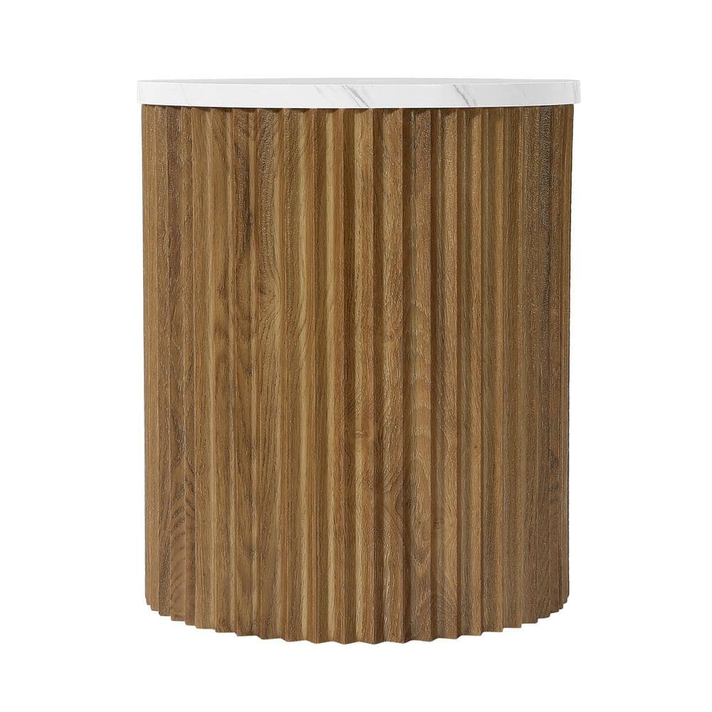 Fenley Brown 0 Drawer Round 17.72 in. W Nightstand Bedside Table with Faux Marble Tabletop, Drum Shape & Fluted Base price history on PriceWatchPro