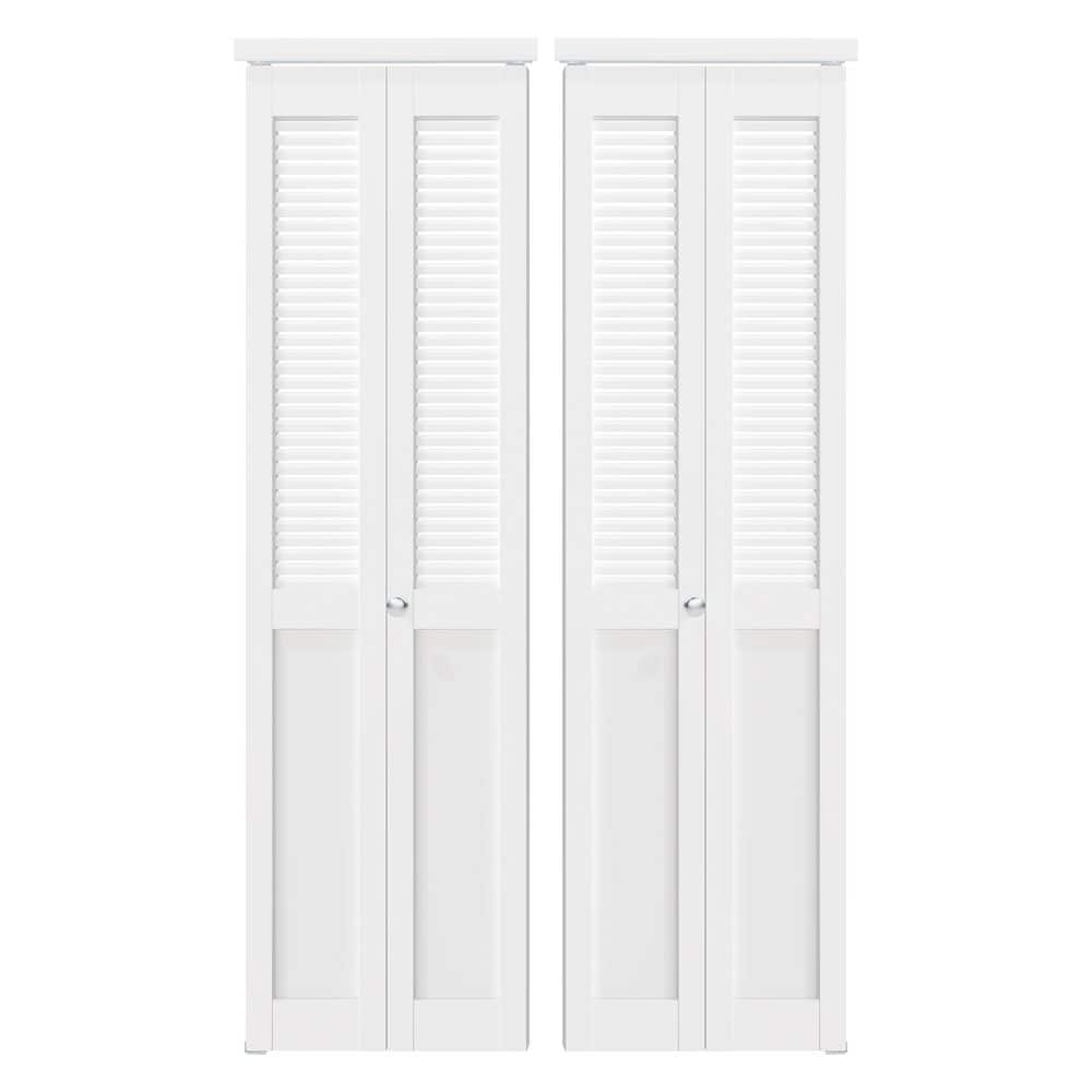 64 in. x 80 in. Half Louver Half Panel, Solid Core Wood, White PVC Covering, MDF, Closet Bi-fold Door with All Hardware price history on PriceWatchPro