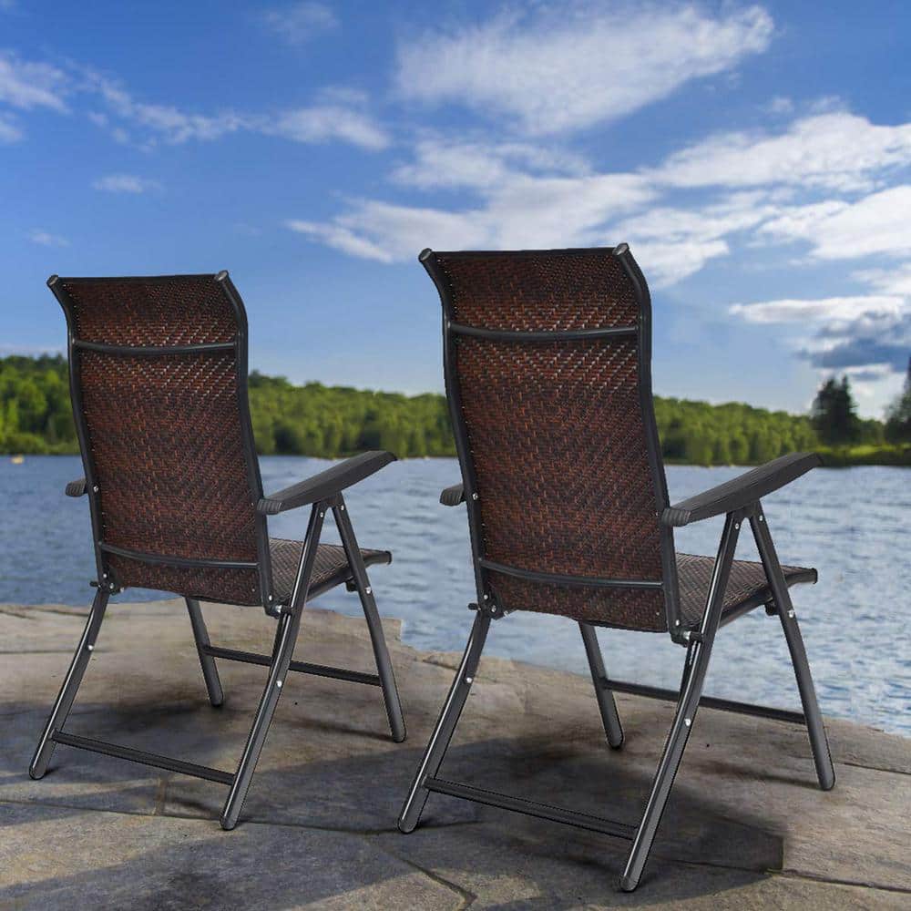 Brown Adjustable Folding Steel and Rattan Armchair