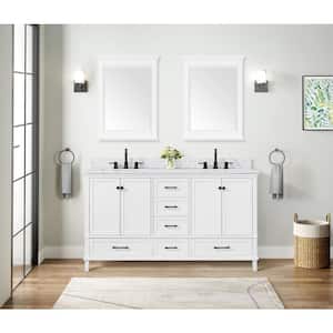 Merryfield 61 in. W x 22 in. D x 35 in. H Bath Vanity in White with Marble Vanity Top in Carrara White with White Basin