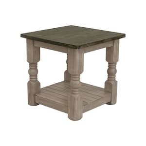24.5 in. Taupe Brown Square Wood End/Side Table with Wooden Frame