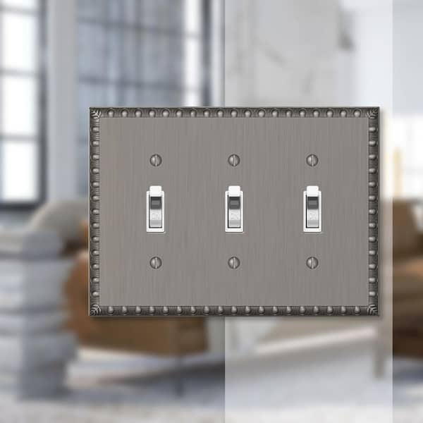 Antiquity 3 Gang Toggle Metal Wall Plate - Antique Nickel