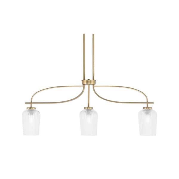 Unbranded Olympia 15 3-Light Chandelier New Age Brass Clear Textured Glass Shade